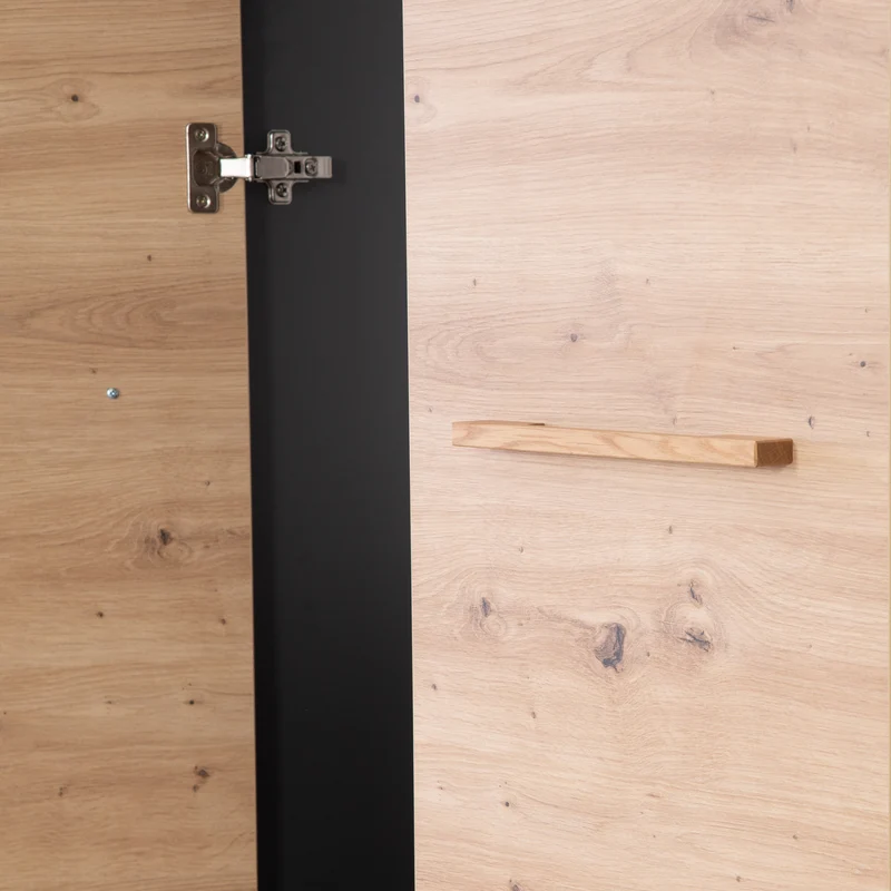 Kleiderschrank 'Lenn' 3-türig - Anthrazit - Holzdekor 'Artisan Eiche' - Massivholzgriffe