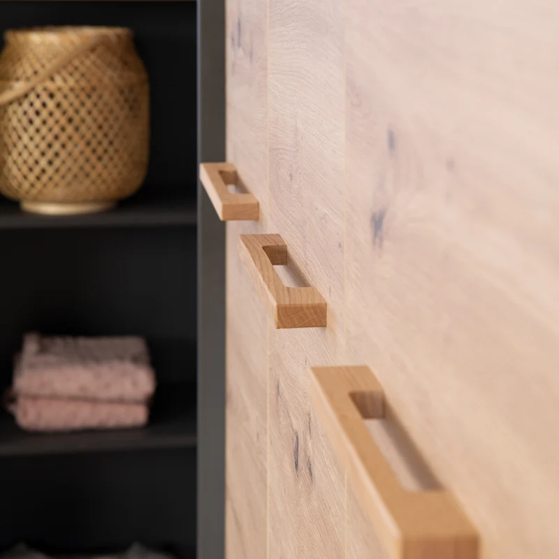 Kleiderschrank 'Lenn' 3-türig - Anthrazit - Holzdekor 'Artisan Eiche' - Massivholzgriffe