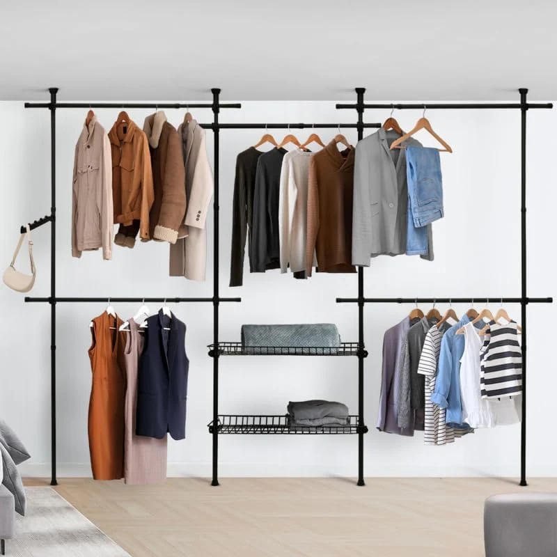 Penderie télescopique double avec rangements intégrés H278cm