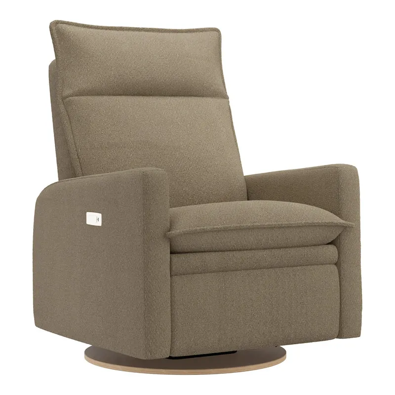 Grand Fauteuil Berçant et Pivotant Arya avec Mécanisme Électrique - Tissu Anti-tache Tessa Mocha