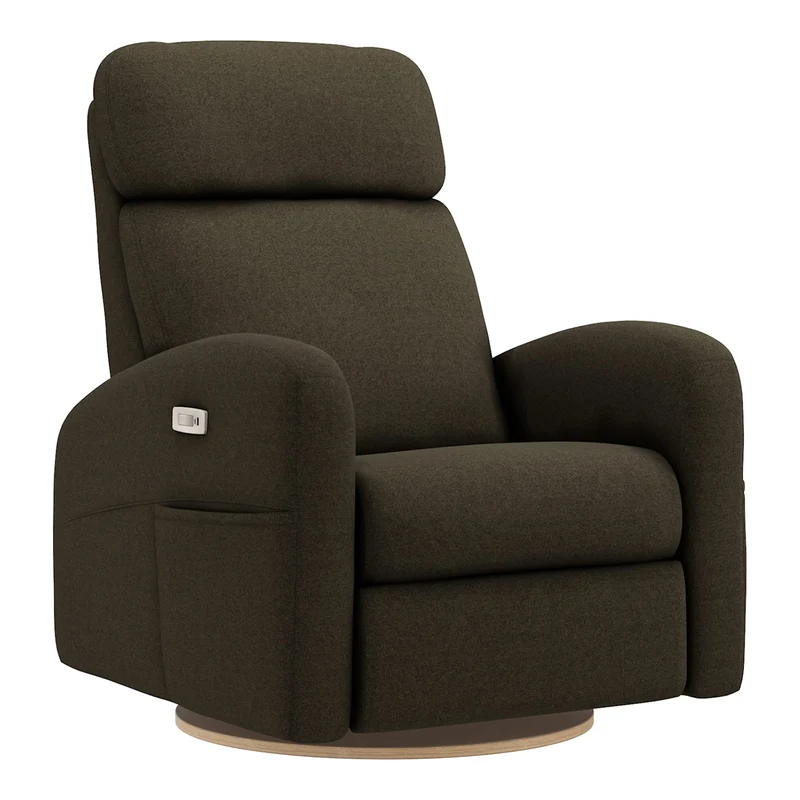 Grand Fauteuil Berçant Inclinable Pivotant Hailey avec Mécanisme Électrique - Tissu Anti-tache Mojo Espresso