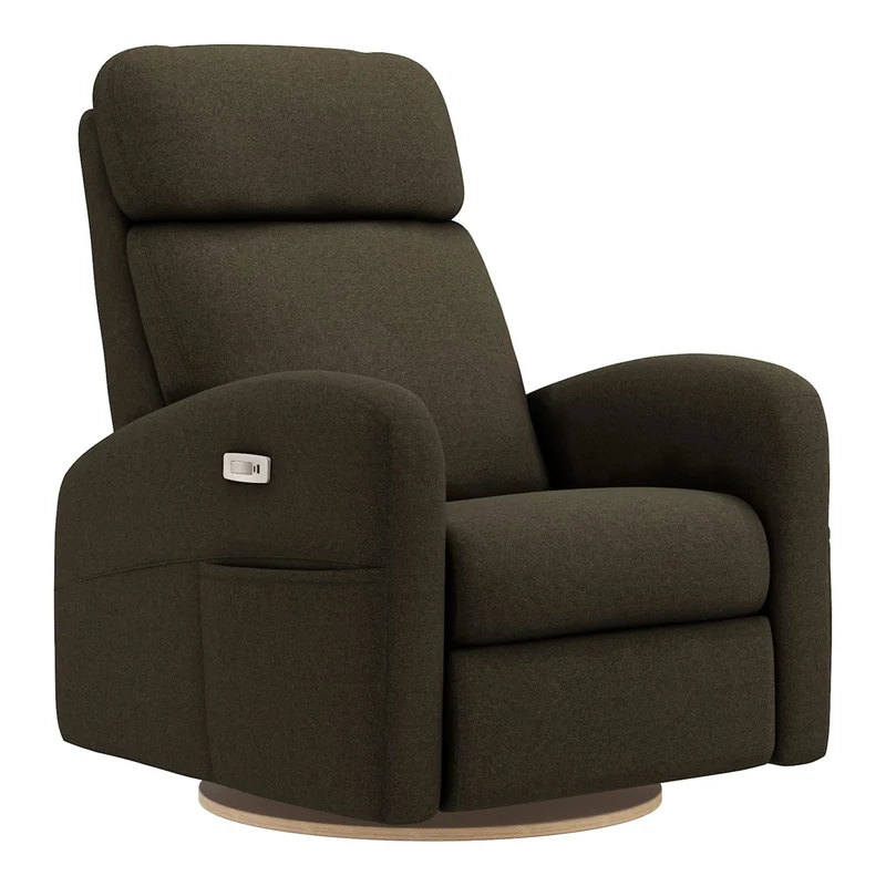 Grand Fauteuil Berçant Inclinable Pivotant Hailey avec Mécanisme Électrique - Tissu Anti-tache Mojo Espresso