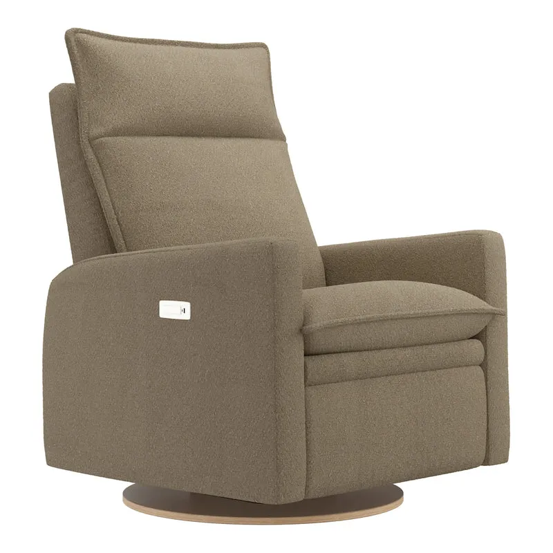 Grand Fauteuil Berçant et Pivotant Arya avec Mécanisme Électrique - Tissu Anti-tache Tessa Mocha