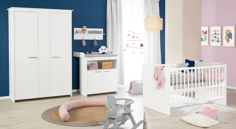 Kleiderschrank 'Anton' 2-türig, mit modernen Holzgriffen aus Buche, für Baby- & Kinderzimmer
