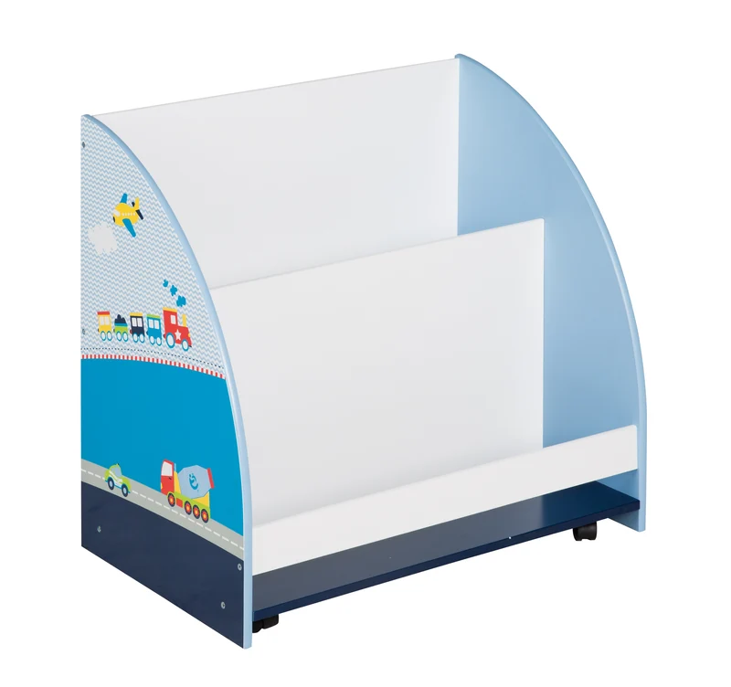 Kinderregal 'Rennfahrer', Spielregal fahrbar & drehbar mit Rollen, blau