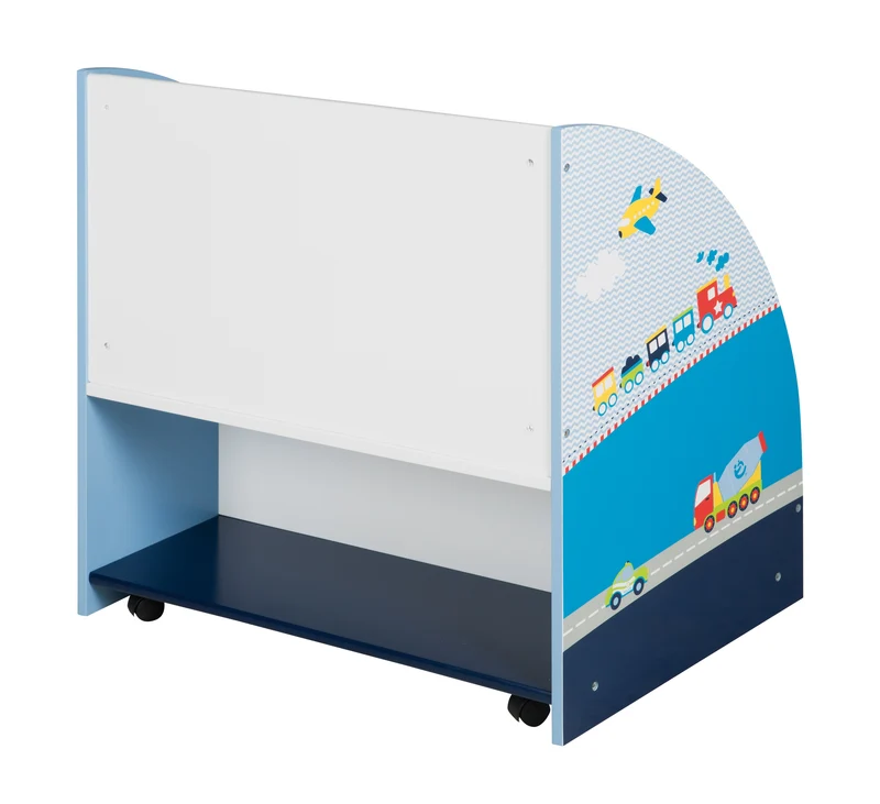 Kinderregal 'Rennfahrer', Spielregal fahrbar & drehbar mit Rollen, blau
