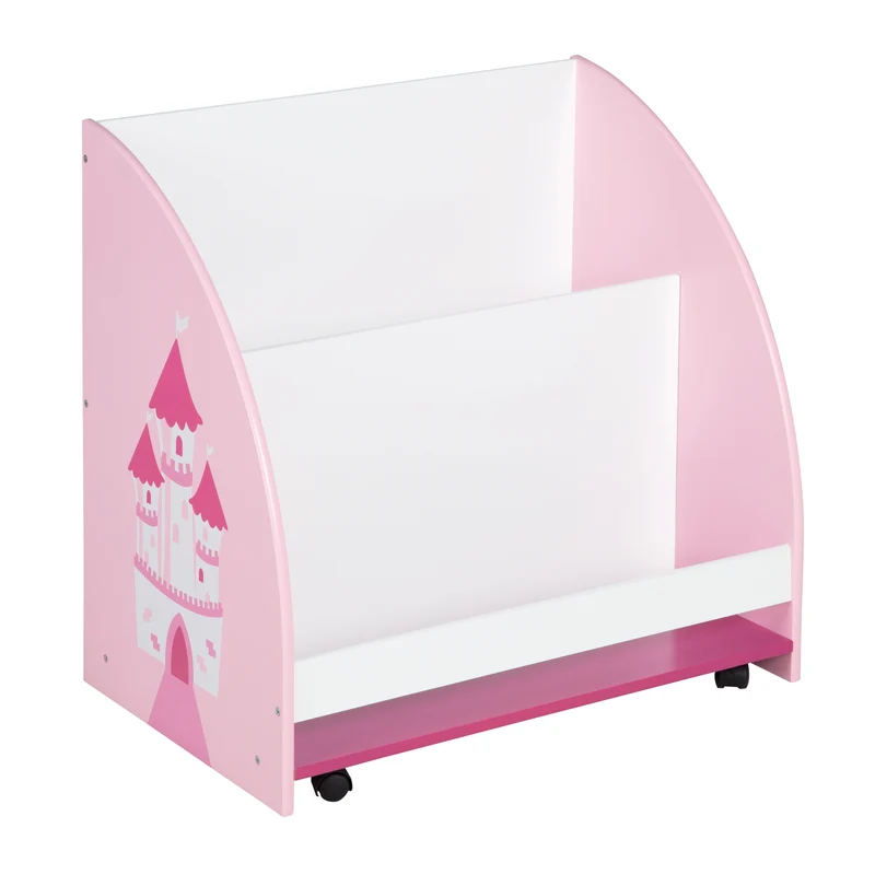 Kinderregal 'Krone', Spielregal fahrbar & drehbar mit Rollen, rosa / weiß
