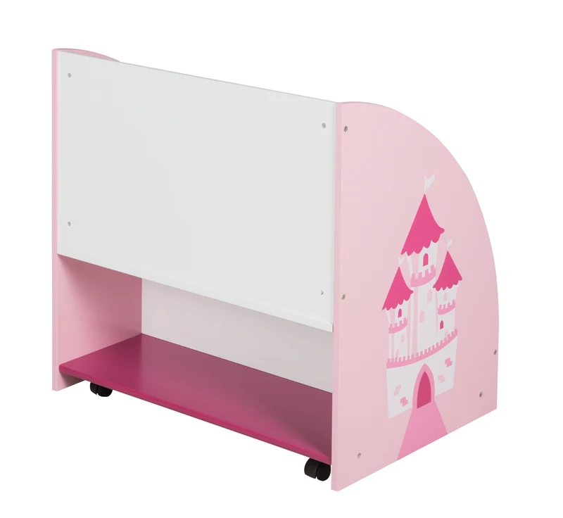 Kinderregal 'Krone', Spielregal fahrbar & drehbar mit Rollen, rosa / weiß