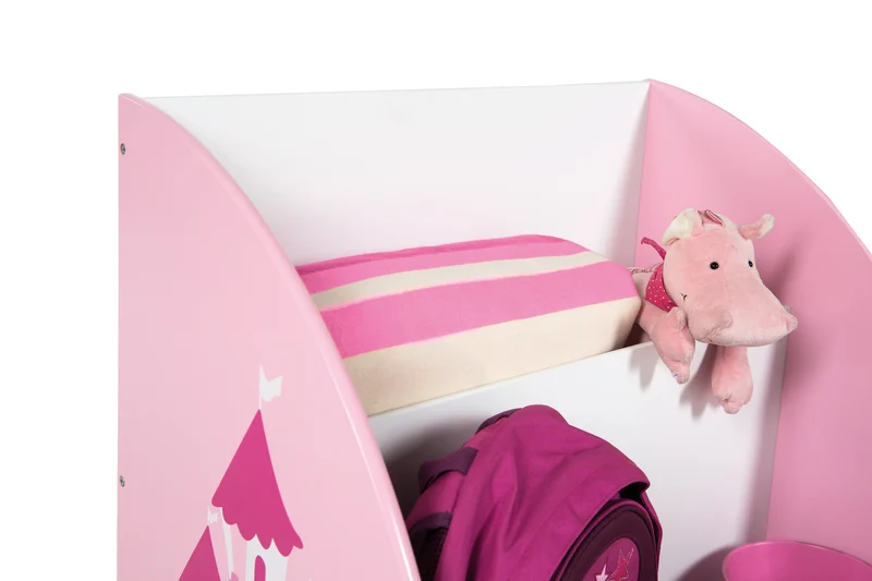 Kinderregal 'Krone', Spielregal fahrbar & drehbar mit Rollen, rosa / weiß