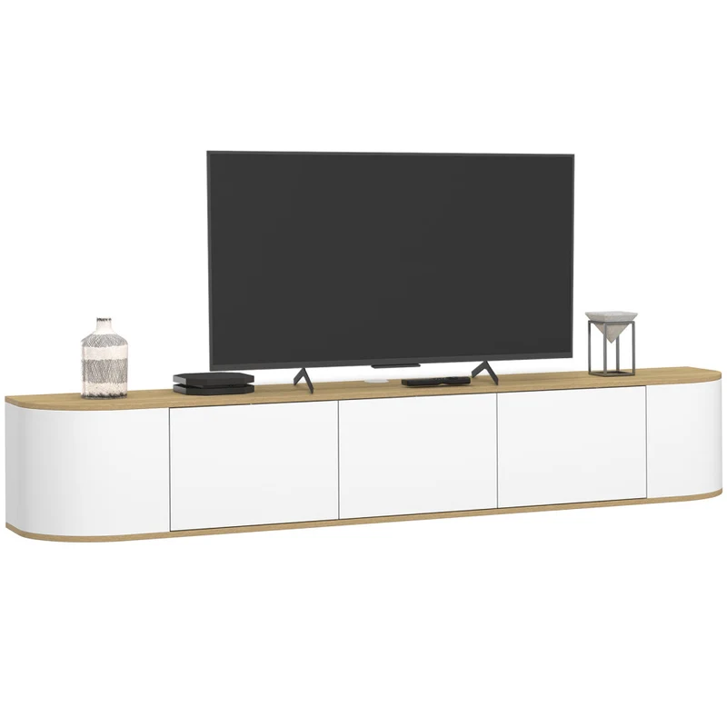 Meuble TV suspendu Elora bois blanc 180cm
