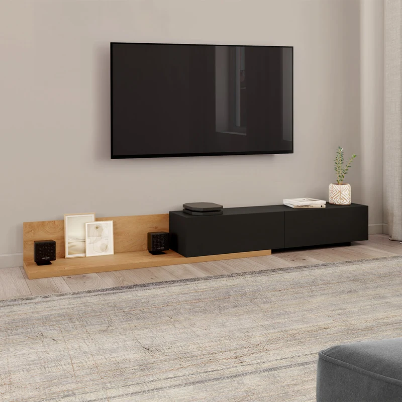 Meuble TV extensible Movena bois et noir L215-360cm