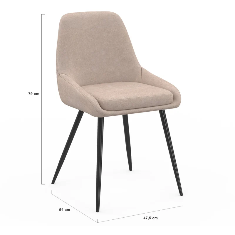 Chaises Ornella tissu taupe et pieds métal - lot de 4