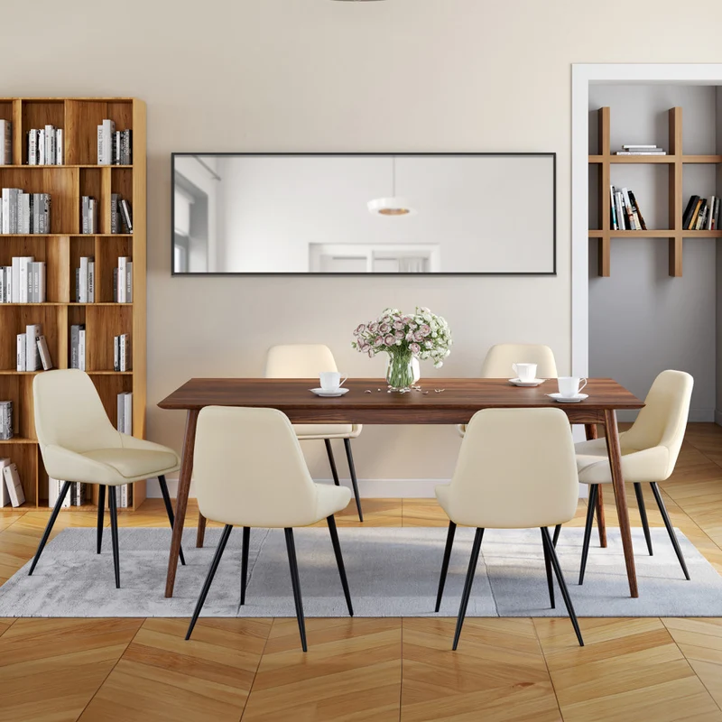 Chaises Ornella assise tissu beige et pieds métal noirs - lot de 6