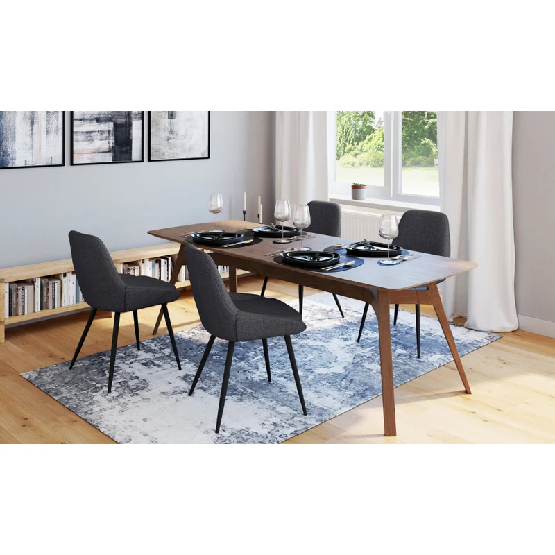 Chaises Ornella assise tissu gris foncé et pieds métal noirs - lot de 4