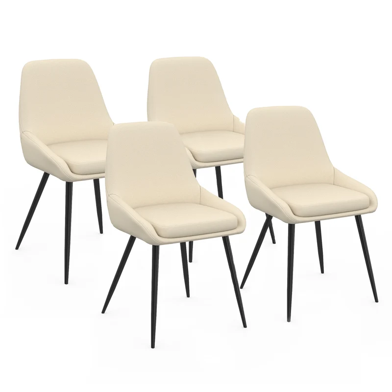 Chaises Ornella assise tissu beige et pieds métal noirs - lot de 4