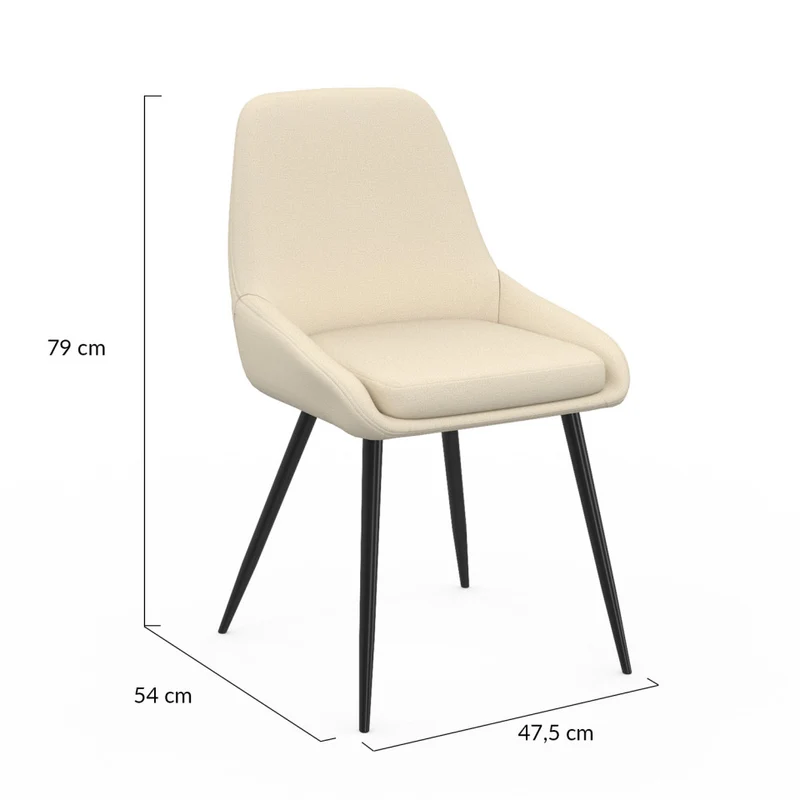 Chaises Ornella assise tissu beige et pieds métal noirs - lot de 2