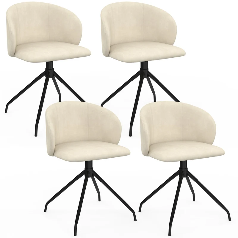 Chaises Léona pivotantes velours crème pieds métal - lot de 4