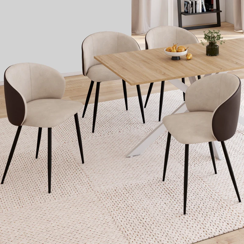 Chaises Léona bi-matière taupe et marron pieds métal noirs - lot de 4