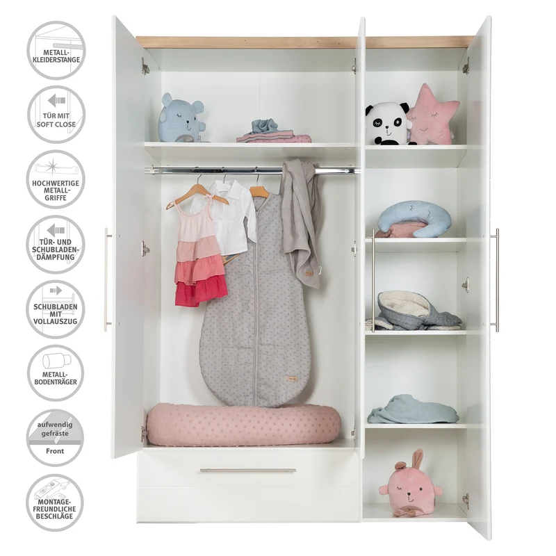 Kleiderschrank 'Nele', 3-trg, mit modernen horizontalen Fräsungen, Artisan Eiche/weiß