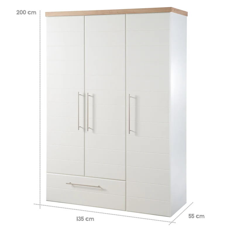 Kleiderschrank 'Nele', 3-trg, mit modernen horizontalen Fräsungen, Artisan Eiche/weiß