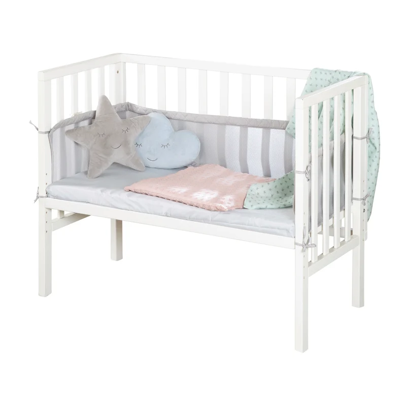 2in1 Beistellbett 'roba Style' inkl. Matratze 45x90, Mesh-Nestchen & Barriere - Holz weiß