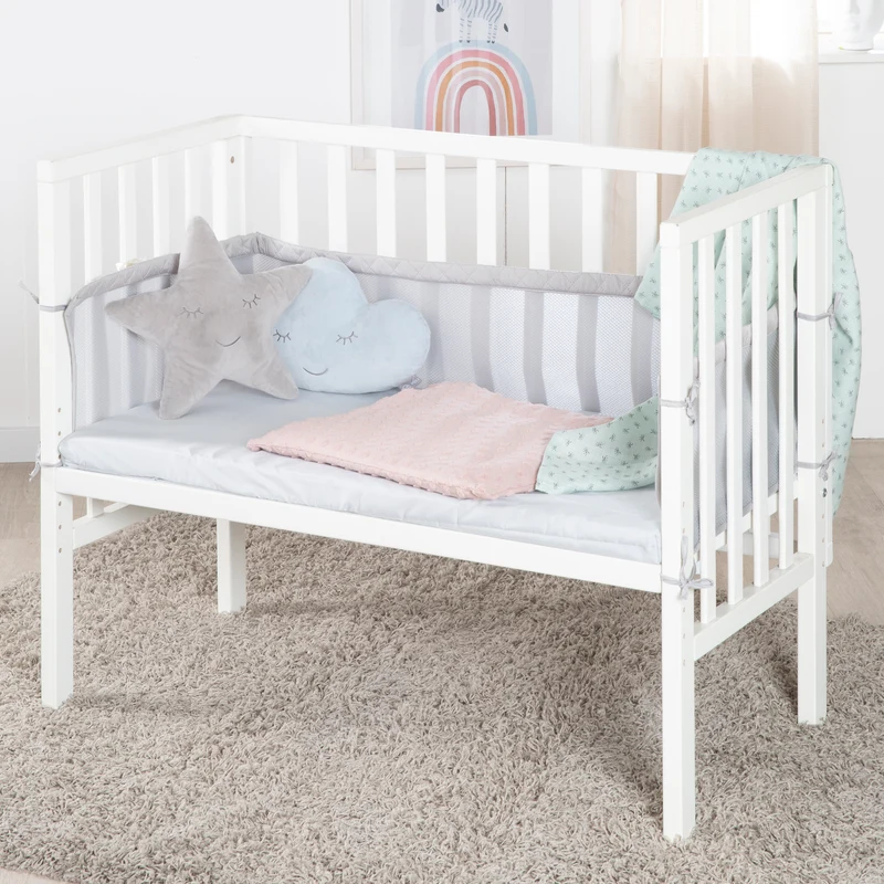 2in1 Beistellbett 'roba Style' inkl. Matratze 45x90, Mesh-Nestchen & Barriere - Holz weiß