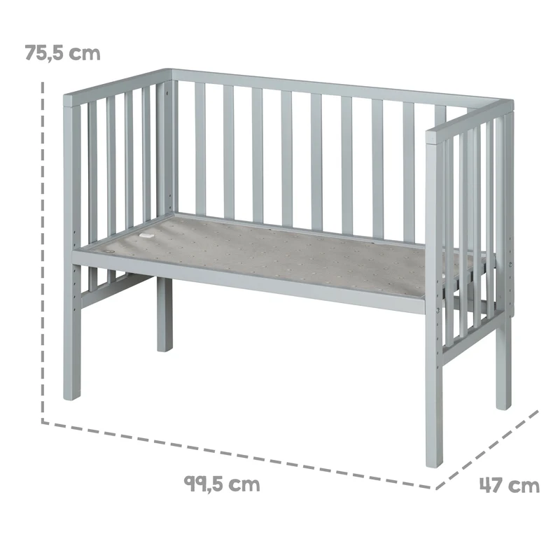 2in1 Beistellbett 'roba Style' inkl. Matratze 45x90, Mesh-Nestchen & Barriere - Holz taupe