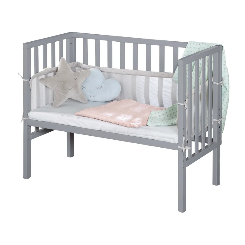2in1 Beistellbett 'roba Style' inkl. Matratze 45x90, Mesh-Nestchen & Barriere - Holz taupe