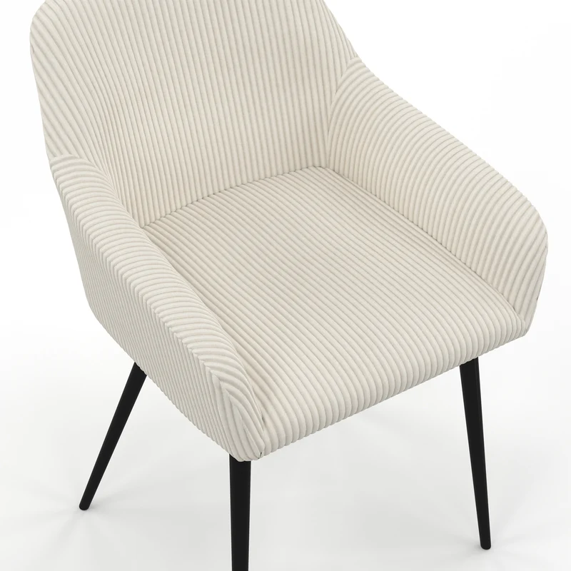 Chaises avec accoudoirs Jenny en velours côtelé crème et pieds métal - lot de 2