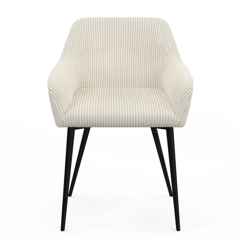 Chaises avec accoudoirs Jenny en velours côtelé crème et pieds métal - lot de 2