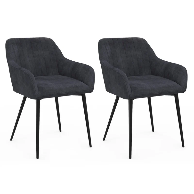 Chaises avec accoudoirs Ariana en velours gris foncé et pieds métal - lot de 2