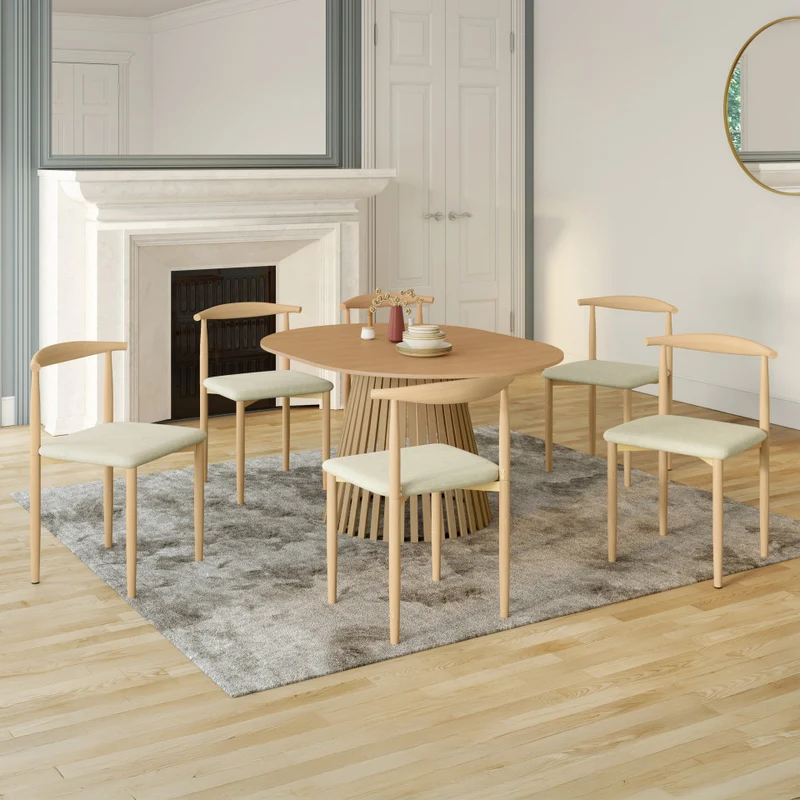 Chaises Adam assise beige et dossier effet bois - lot de 6