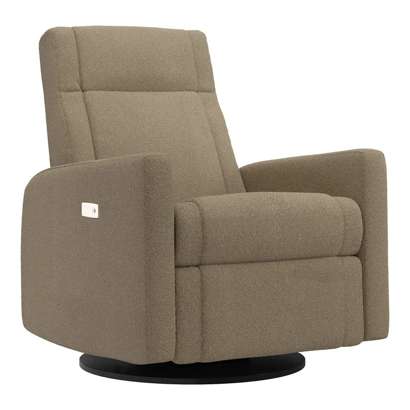 Grand Fauteuil Berçant et Pivotant Nelly avec Mécanisme Électrique - Tissu Anti-tache Tessa Mocha