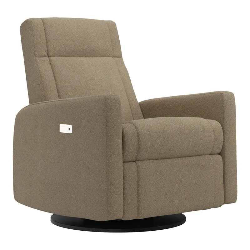 Grand Fauteuil Berçant et Pivotant Nelly avec Mécanisme Électrique - Tissu Anti-tache Tessa Mocha