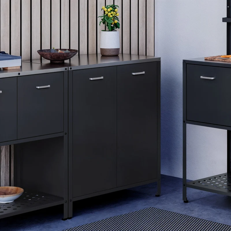 Meuble cuisine extérieure Alméria gris 2 portes + étagères