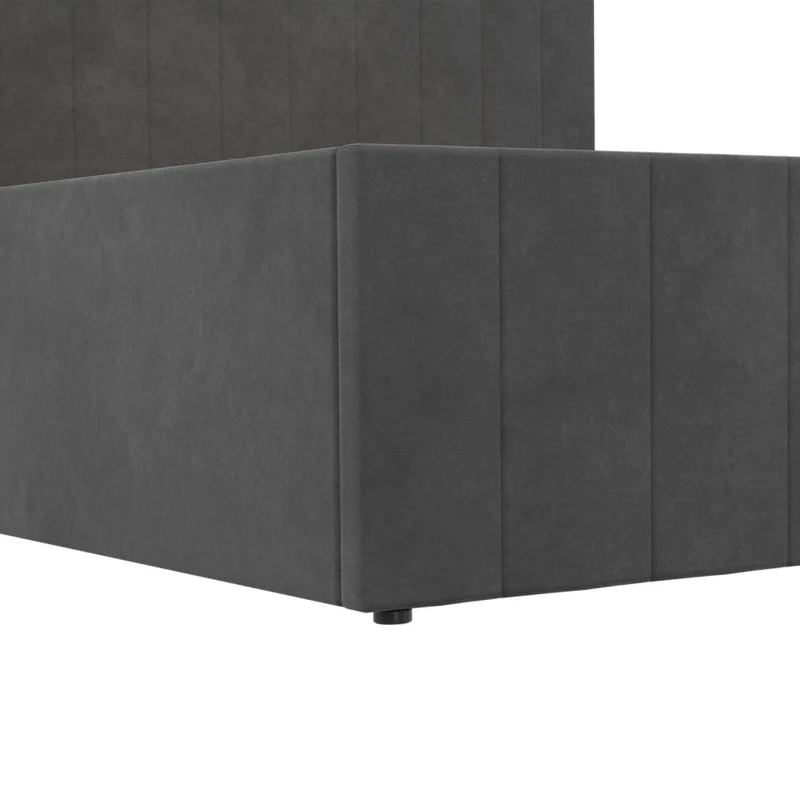 Lit coffre Valentina en velours gris avec sommier et tête de lit 160x200cm