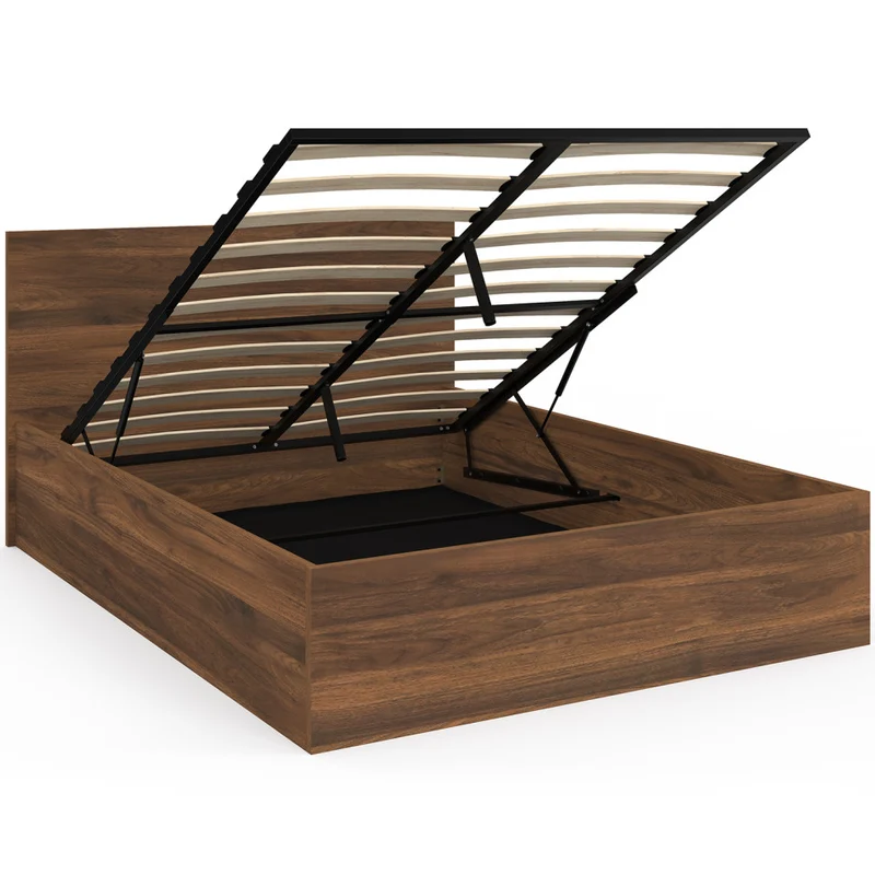 Lit coffre Sicilia 140x190cm effet bois noyer