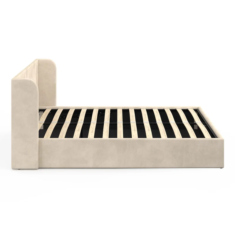 Lit coffre Lucia en velours beige avec sommier et tête de lit 160x200cm