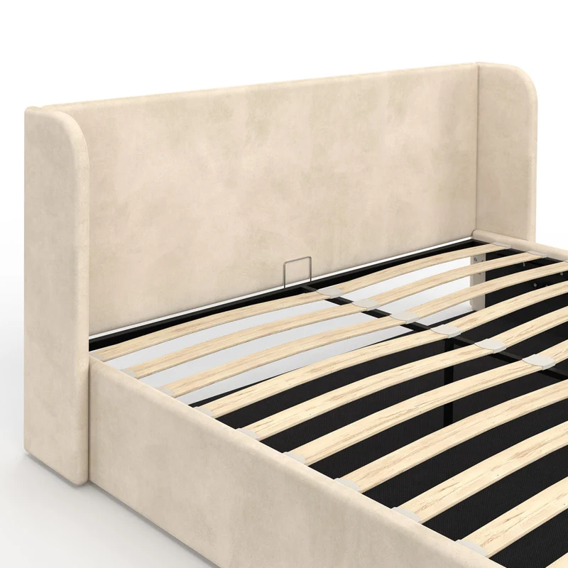 Lit coffre Lucia en velours beige avec sommier et tête de lit 160x200cm