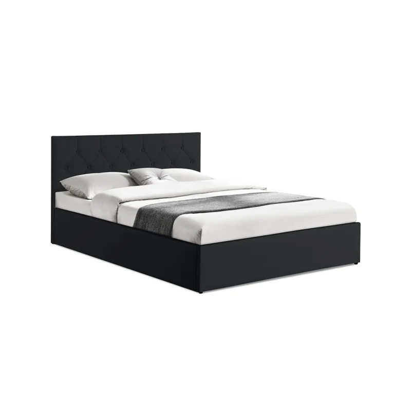 Lit coffre Hanna en PVC noir avec sommier et tête de lit 160x200cm