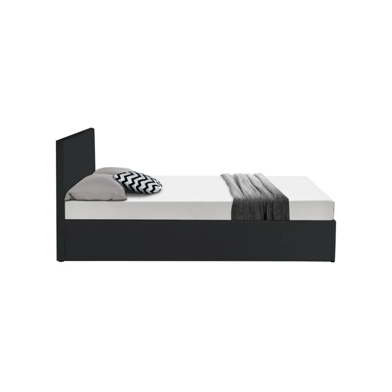 Lit coffre Hanna en PVC noir avec sommier et tête de lit 160x200cm