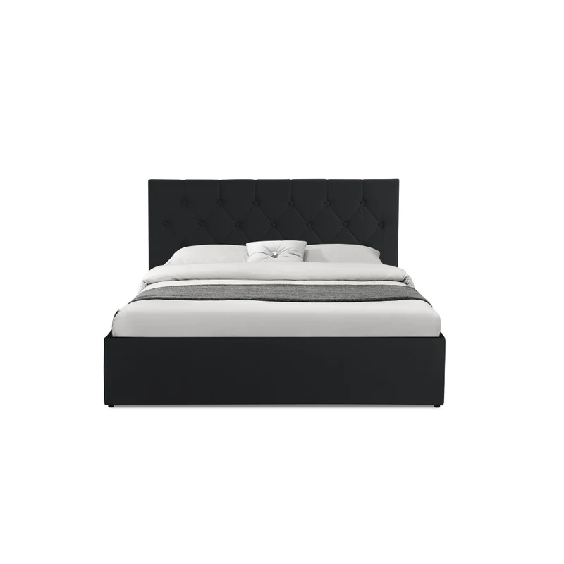 Lit coffre Hanna en PVC noir avec sommier et tête de lit 160x200cm