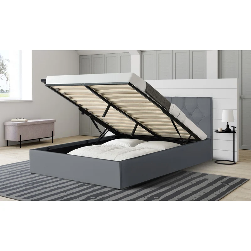 Lit coffre Hanna en PVC gris avec sommier 160x200cm