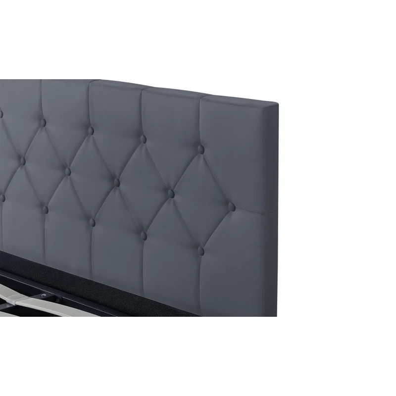 Lit coffre Hanna en PVC gris avec sommier 140x190cm