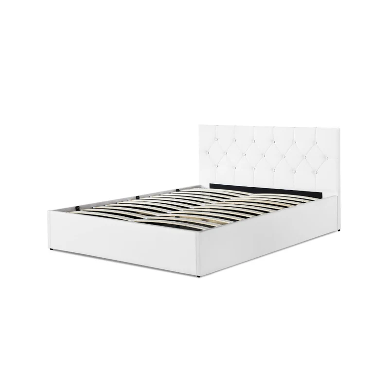 Lit coffre Hanna en PVC blanc avec sommier 140x190cm