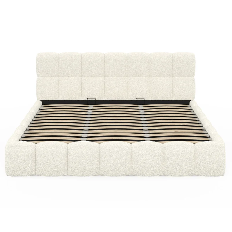 Lit coffre Bubble 180x200cm bouclette blanche