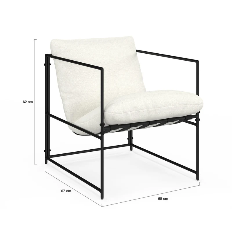 Fauteuil Penelope en tissu blanc et pieds métal noirs