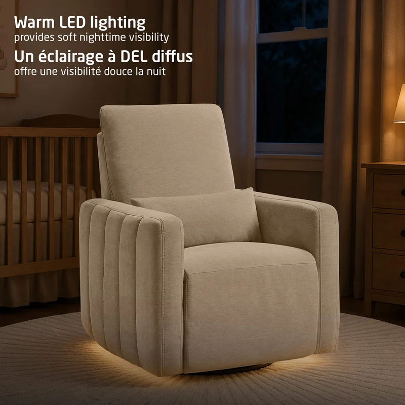 Fauteuil pivotant, coulissant et inclinable Dorian avec veilleuse - Fog