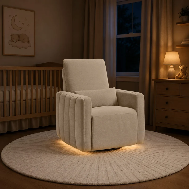 Fauteuil pivotant, coulissant et inclinable Dorian avec veilleuse - Fog
