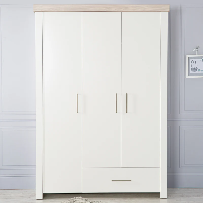 Kleiderschrank 'Lucy' 3-trg, Korpus weiß, Kranz in 'Luna Elm'